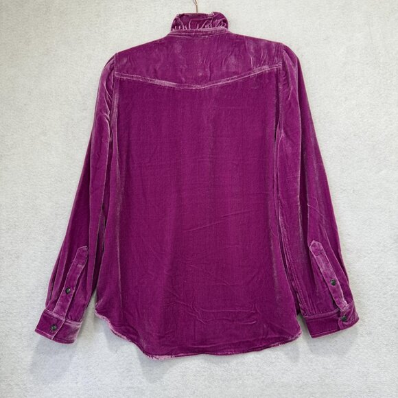 Sundance Shirt Womens Medium Purple Velvet Ruffle Snap Front Long Sleeve Blouse - Picture 8 of 9